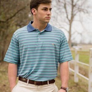 Southern Marsh Bermuda Performance Polo in the Warwick Stripe pattern.
